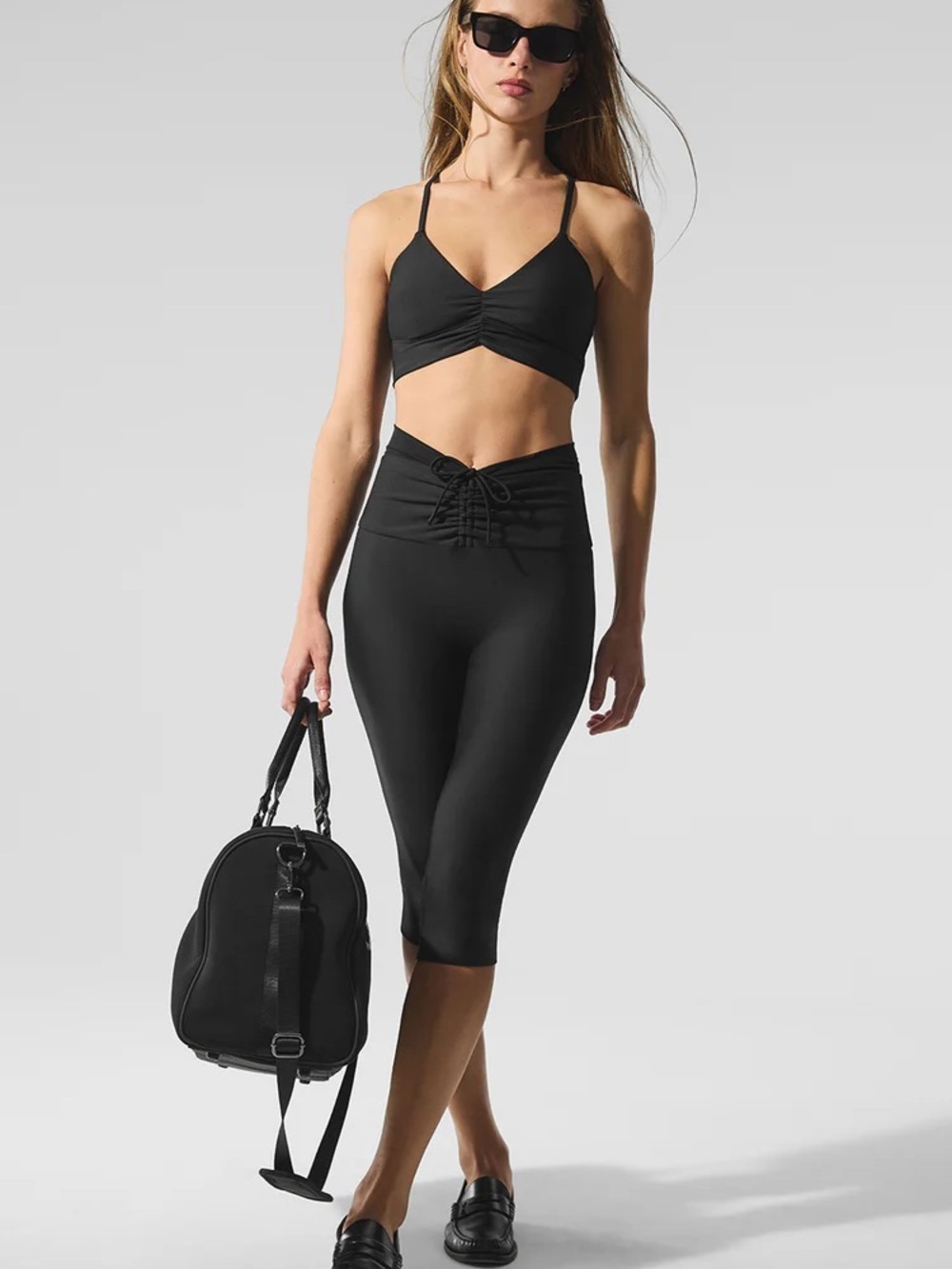 Alo Yoga Divine High-Waist Airlift Capri Black Lace-Up Cinch Waist Size L